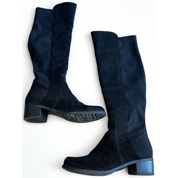 Black Suede Knee High Boots Size 8M Block Heel Riding Tall Zip Goth Twilight - Picture 4 of 13